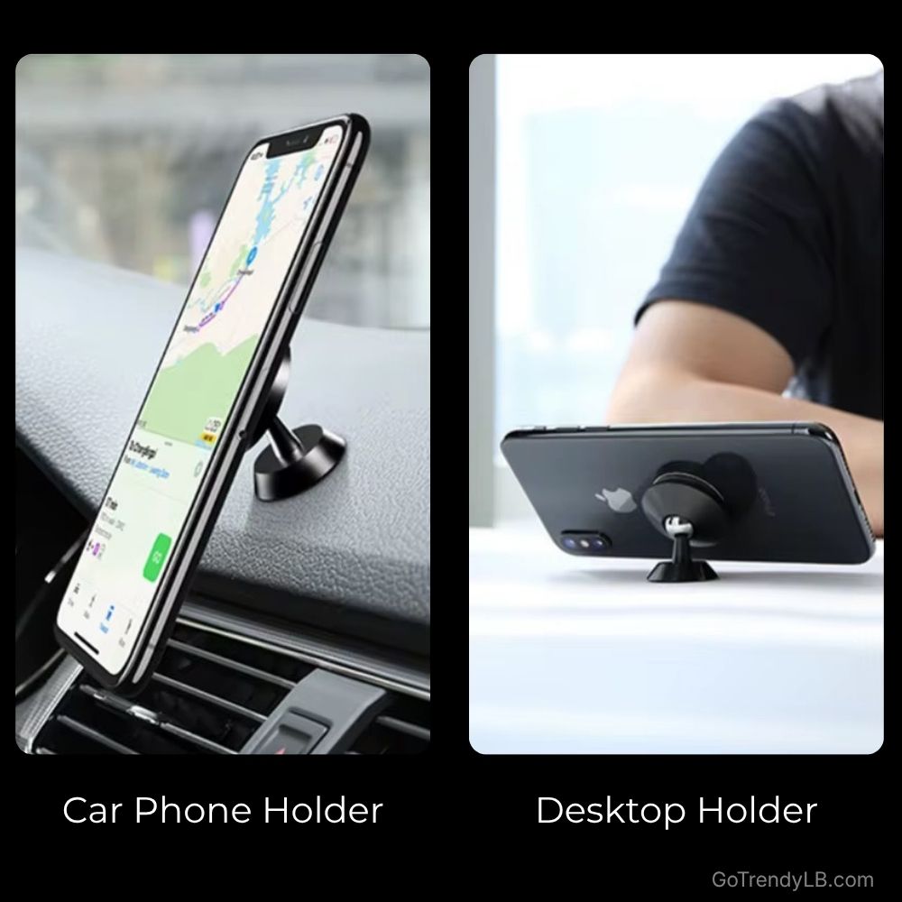 360-degree magnetic phone holder mounted on car dashboard for hands-free driving