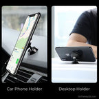 360-degree magnetic phone holder mounted on car dashboard for hands-free driving