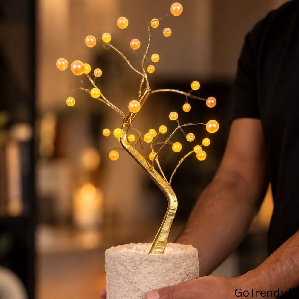 Bonsai Tree 36-LED lamp held by hand with warm glowing lights
