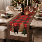 Rustic plaid table runner with tassels for dining table and home decoration