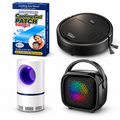 GoTrendy four-product bundle: cooling gel patches, mini robot vacuum, USB mosquito trap and Bluetooth speaker