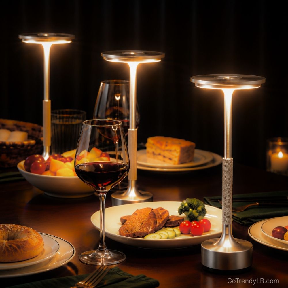 Modern rechargeable LED table lamp providing elegant wireless lighting for bedrooms, dining tables, restaurants, cafes and outdoor spaces