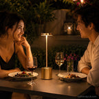 Rechargeable wireless LED table lamp with touch dimming and modern portable design