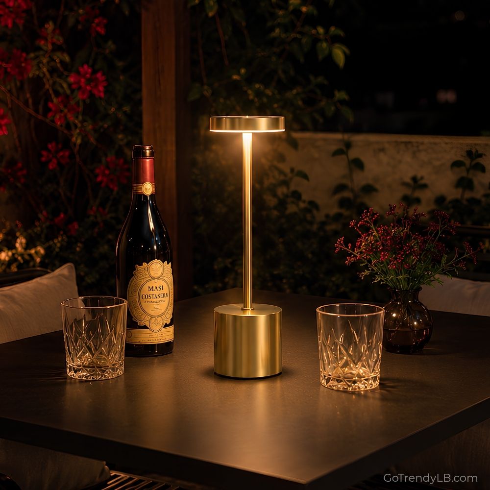 Rechargeable wireless LED table lamp with touch dimming and modern portable design