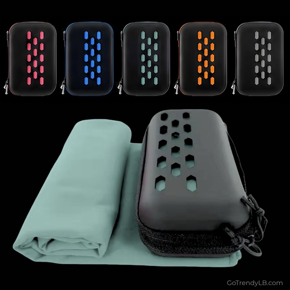 Quick-dry microfiber towel with EVA travel case for beach, gym, travel, and outdoor activities