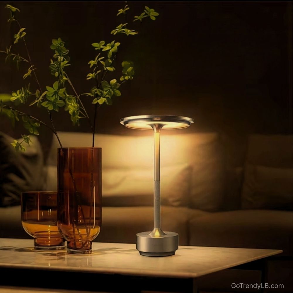 Modern rechargeable LED table lamp providing elegant wireless lighting for bedrooms, dining tables, restaurants, cafes and outdoor spaces