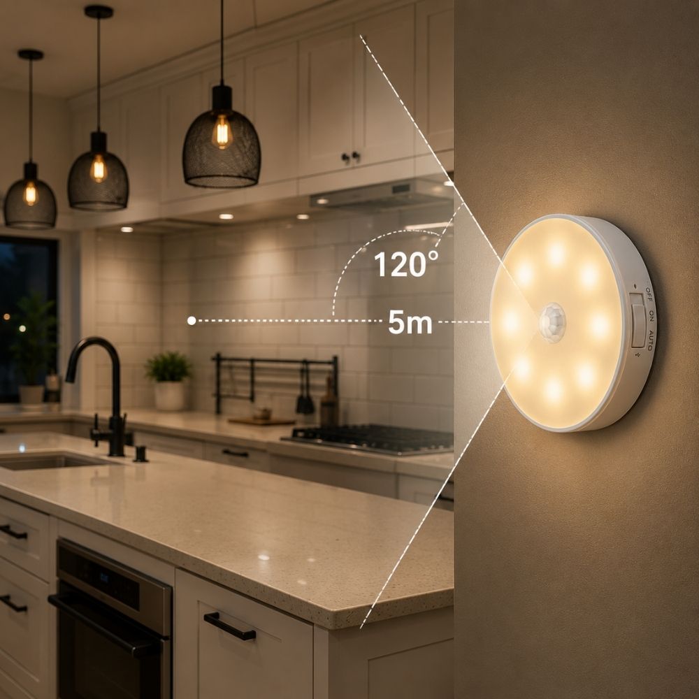 Rechargeable motion sensor LED light with wireless magnetic installation for closets, stairs, and hallways
