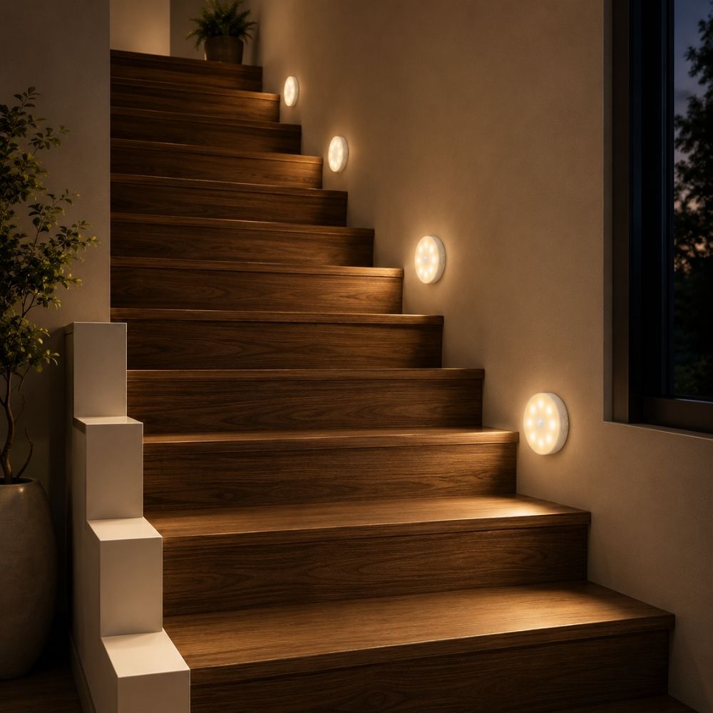 Rechargeable motion sensor LED light with wireless magnetic installation for closets, stairs, and hallways