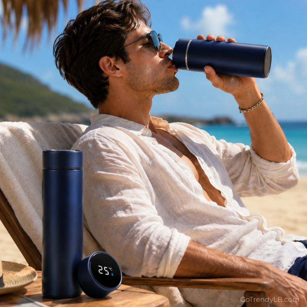 Smart vacuum insulated thermos bottle with LED temperature display and stainless steel construction