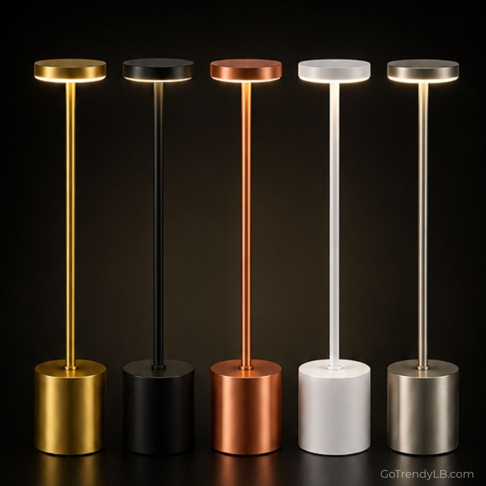 Rechargeable wireless LED table lamp with touch dimming and modern portable design