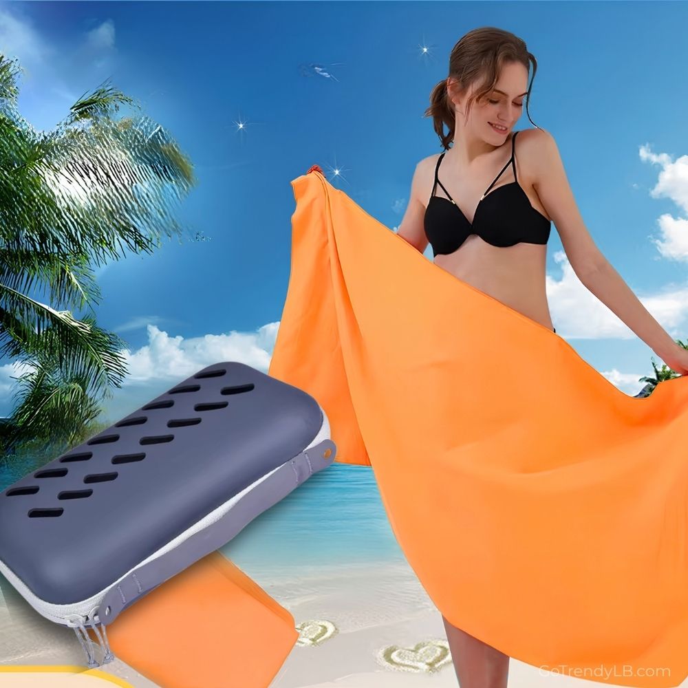 Quick-dry microfiber towel with EVA travel case for beach, gym, travel, and outdoor activities