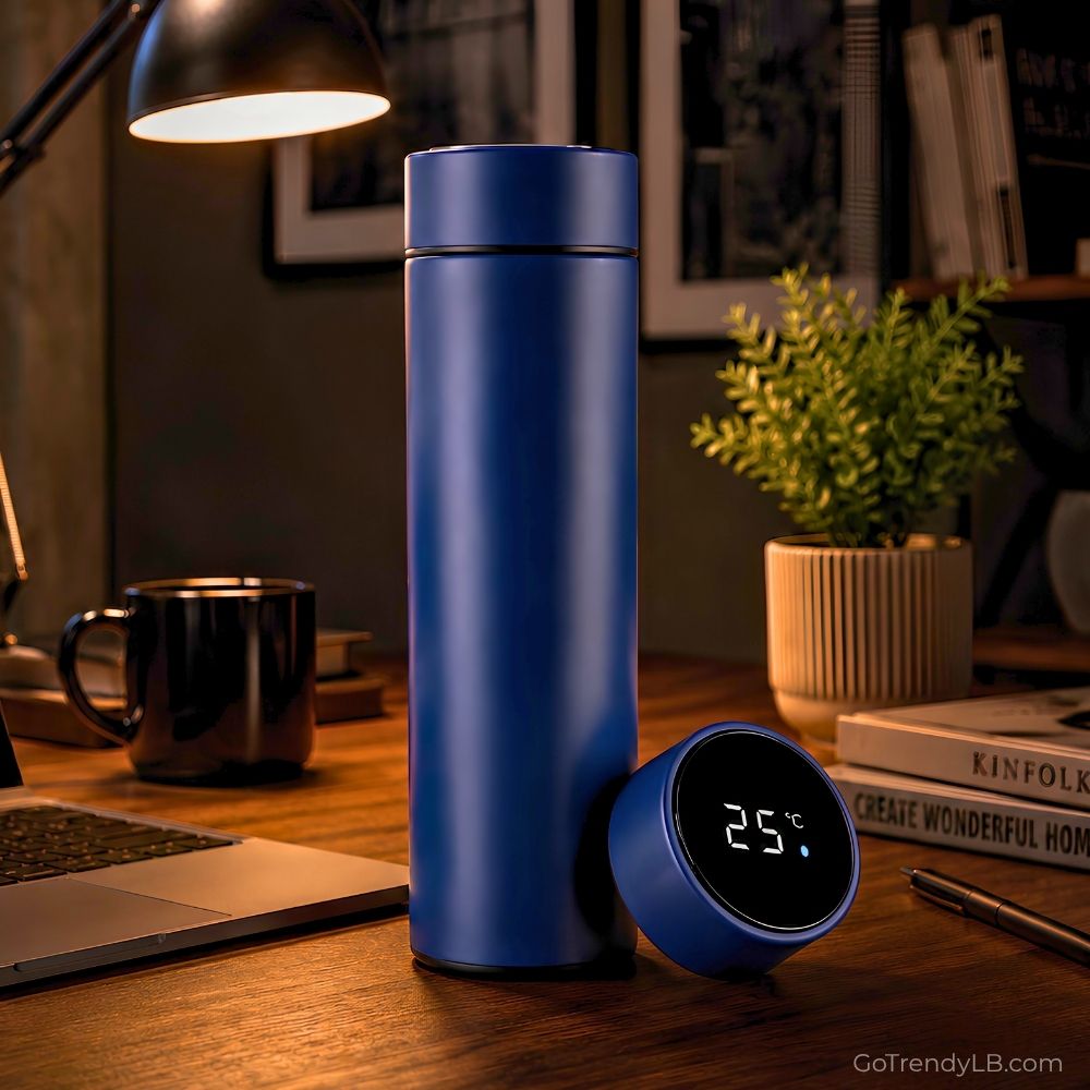 Smart vacuum insulated thermos bottle with LED temperature display and stainless steel construction