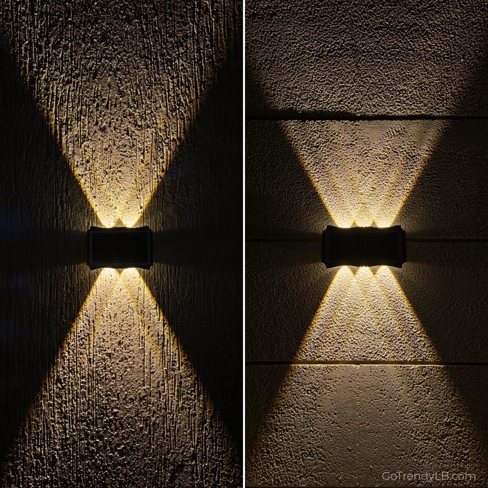 Modern waterproof solar wall light with up and down LED lighting effect for outdoor spaces