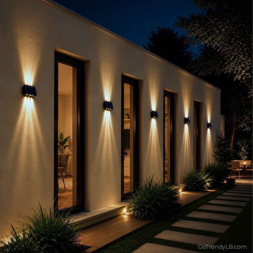 Modern waterproof solar wall light with up and down LED lighting effect for outdoor spaces
