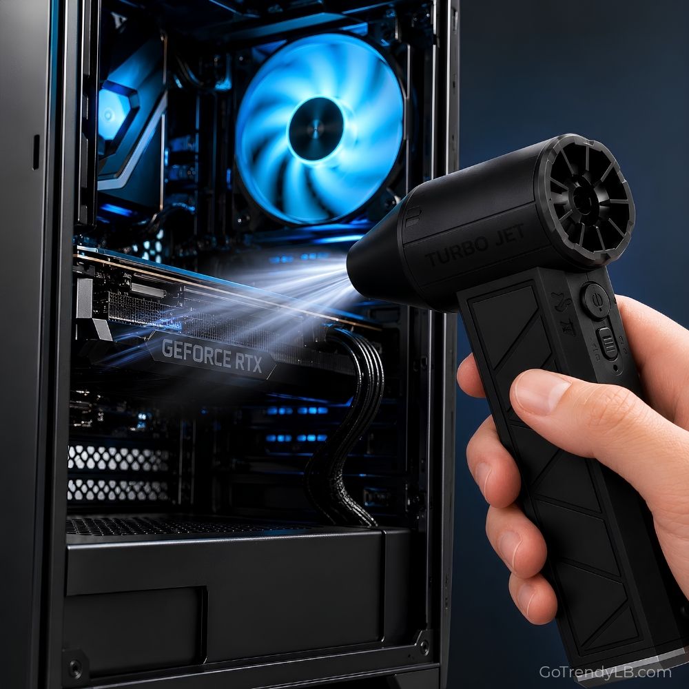 High-power cordless turbo jet air duster for cleaning cars, electronics, keyboards, and outdoor surfaces