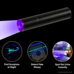 365nm UV black light flashlight for pet stain detection, counterfeit money verification, and scorpion detection