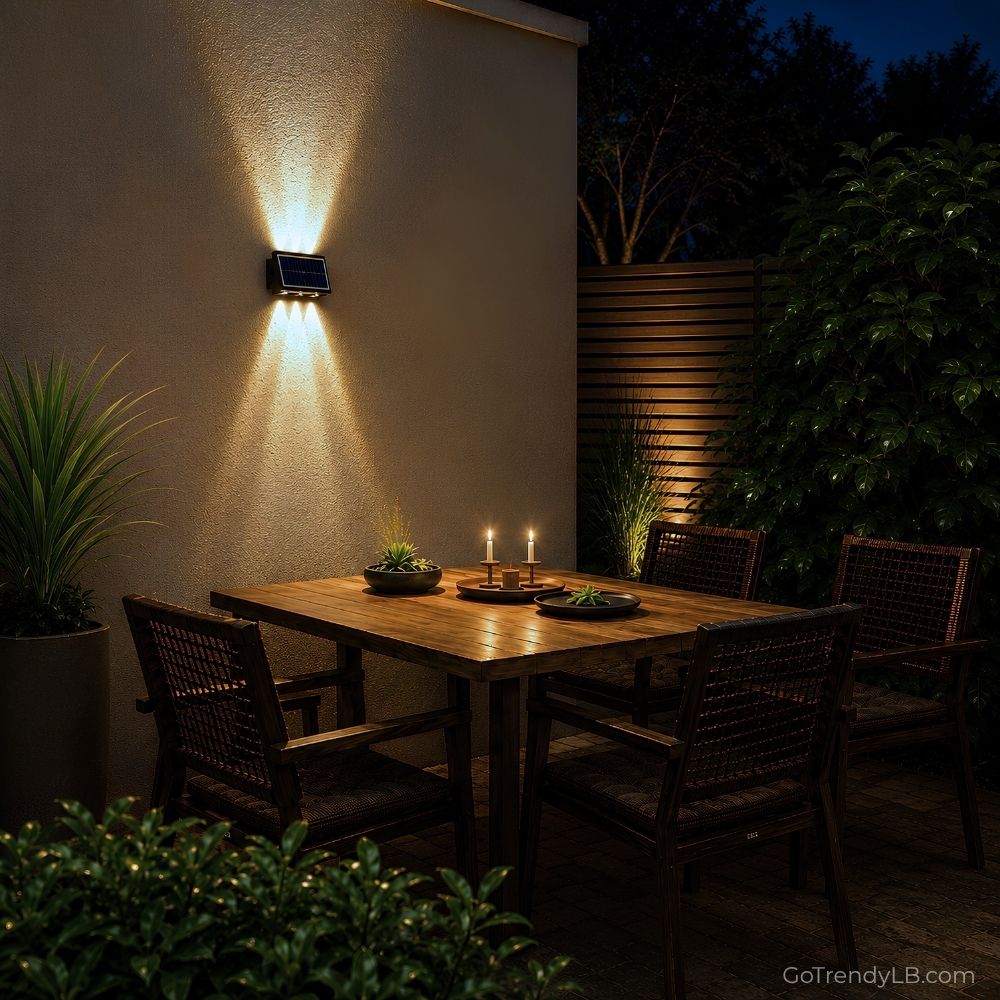 Modern waterproof solar wall light with up and down LED lighting effect for outdoor spaces