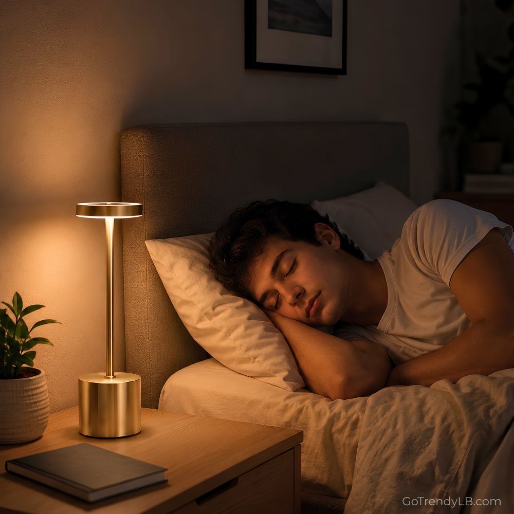 Rechargeable wireless LED table lamp with touch dimming and modern portable design