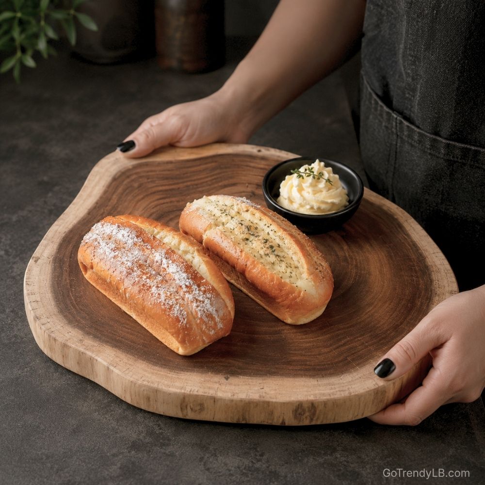 Natural acacia wood serving board for cheese, charcuterie, bread, and appetizer presentation